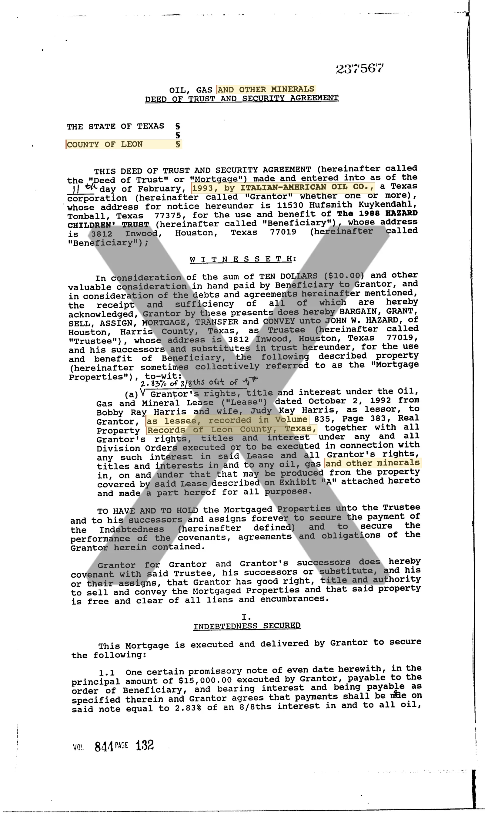 Italian American Oil Co - Recorded Deed Of Trust (Vol. 844, Page 132)