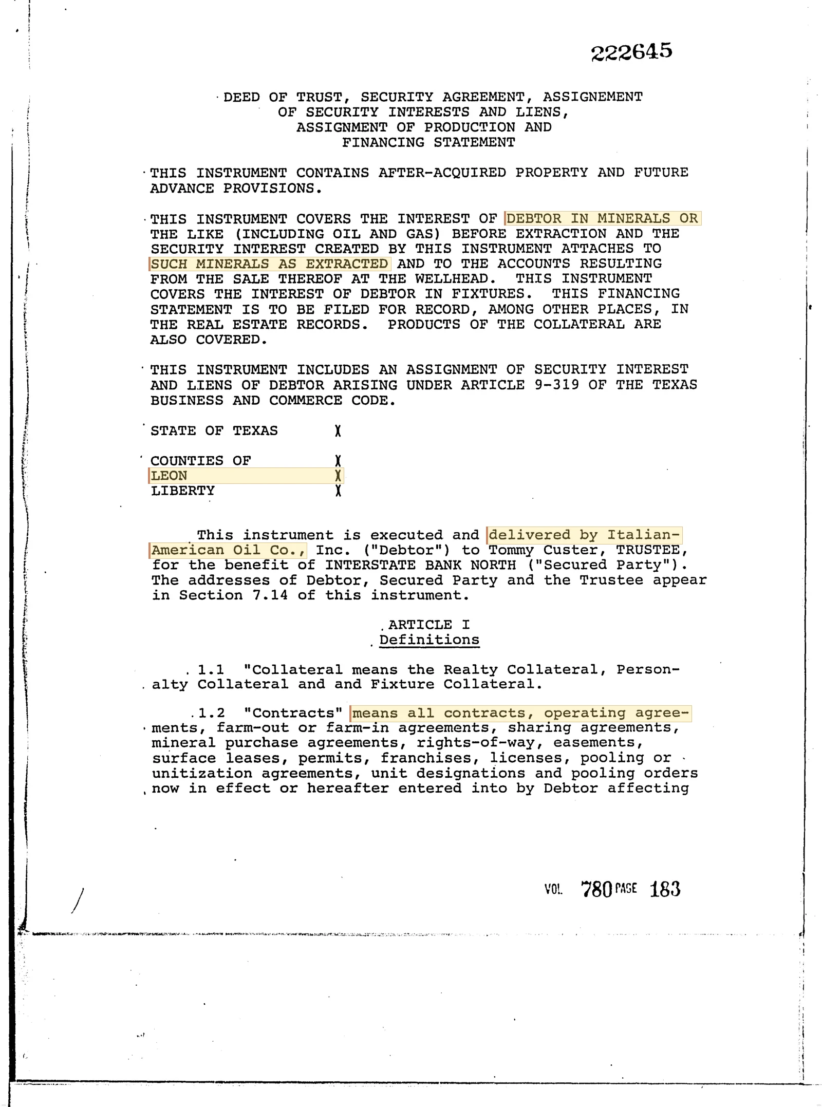 Italian American Oil Co - Recorded Deed Of Trust (Vol. 780, Page 183)